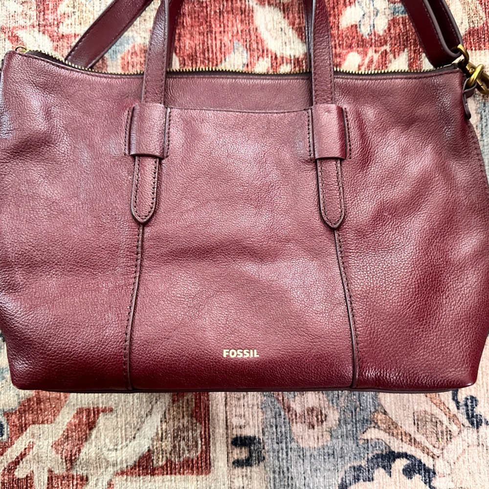 Wine Colored Fossil Tote With Matching Wallet - image 2